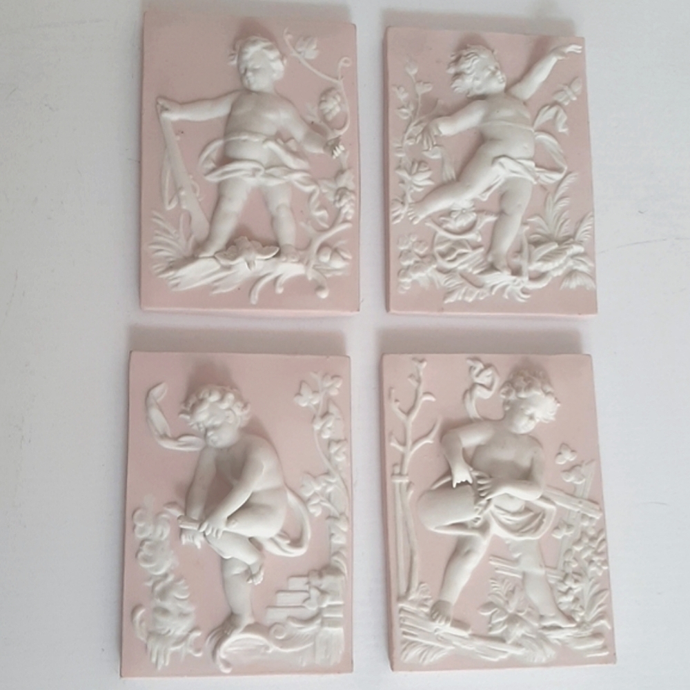 Vintage Bisque Pink & White Wall Plaques set of 4 - Picture 2 of 16